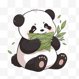卡通熊猫吃图片_卡通熊猫吃竹子手绘元素