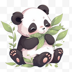 卡通手绘熊猫图片_熊猫吃竹子卡通手绘元素