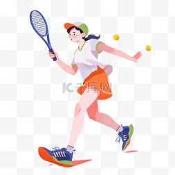 打网球图片_手绘卡通亚运会运动人物一位女子
