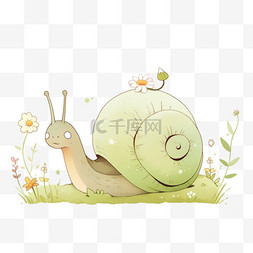 可爱花丛中蜗牛元素手绘