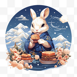 中秋节月饼月亮兔子玉兔吉祥物卡