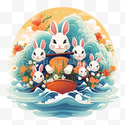 中秋节兔子玉兔吉祥物卡通月饼月