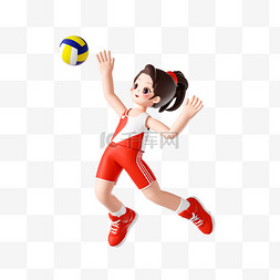 排球夺冠图片_运动会3D立体女运动员人物打排球