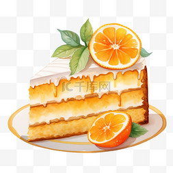 水彩好吃橘子蛋糕免扣元素