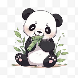 熊猫吃竹子手绘卡通元素