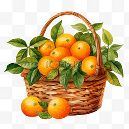 水彩橘子篮子免扣元素