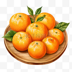 水彩橙色橙子木碟免扣元素