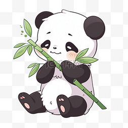 卡通可爱熊猫吃竹子手绘元素