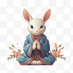 中秋节冥想打坐兔子玉兔吉祥物卡
