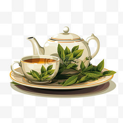 俯拍茶壶茶杯图片_茶具瓷器精美茶壶茶叶茶杯养生
