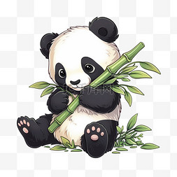 卡通熊猫吃竹子元素