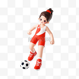运动员踢足球图片_运动会3D立体女运动员人物踢足球