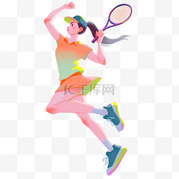 打网球图片_手绘卡通亚运会运动人物一位女孩