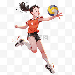 排球排球图片_扁平卡通亚运会运动人物一女生在