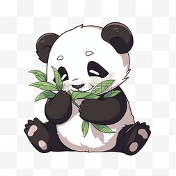 拿着竹叶的熊猫卡通手绘元素