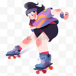 轮滑运动文案图片_手绘卡通亚运会运动人物少女在轮