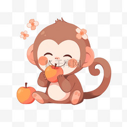 猴子吃水果卡通手绘元素