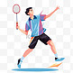 扁平卡通亚运会运动人物一位男子打羽毛球