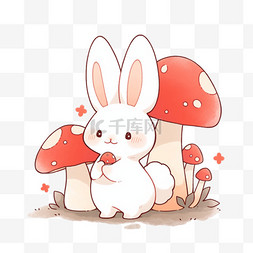 手绘小兔子图片_卡通手绘小兔子蘑菇元素