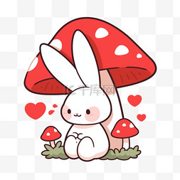 白色的小兔子图片_卡通元素手绘小兔子蘑菇