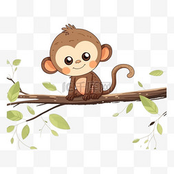 树枝上玩耍的猴子手绘卡通元素