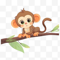 可爱表情可爱眼睛图片_树枝上卡通玩耍的猴子手绘元素