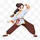 扁平卡通亚运会运动人物一个女孩表演武术