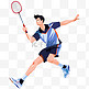 扁平卡通亚运会运动人物一个男生打羽毛球