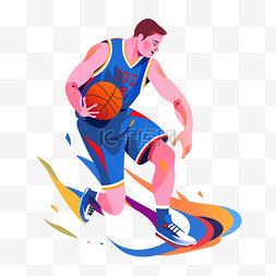 篮球赛封面图片_扁平卡通亚运会运动人物蓝球衣男