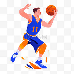 篮球图片_扁平卡通亚运会运动人物蓝衣男子