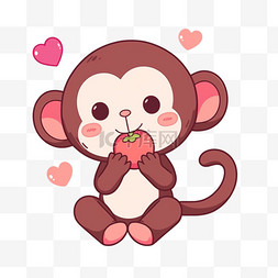 可爱水果桃子图片_猴子卡通手绘吃水果元素