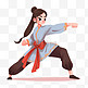 扁平卡通亚运会运动人物一个女孩在表演武术