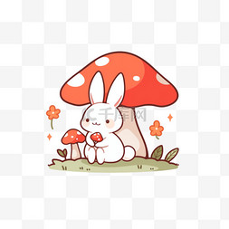 卡通兔子白色图片_小兔子蘑菇元素卡通手绘