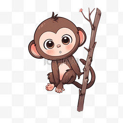 卡通可爱手绘猴子图片_卡通树枝上猴子玩耍元素