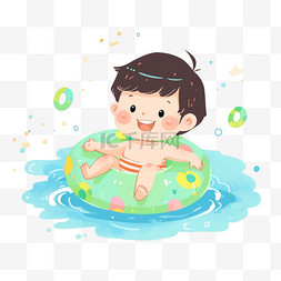 夏季游泳的孩子卡通元素
