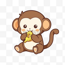 猴子香蕉图片_卡通猴子吃香蕉手绘元素