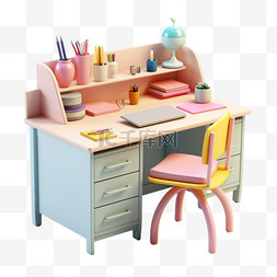 长桌书桌图片_书桌学习家具清新配色3D美观立体
