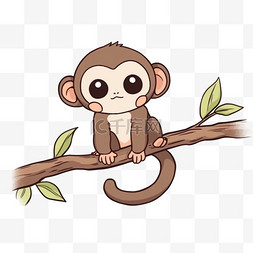 呆的表情图片_可爱的猴子在树枝上玩耍手绘卡通