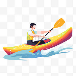 皮划艇项目图片_扁平卡通亚运会运动人物少年在划