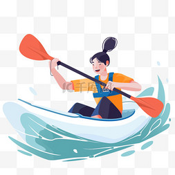 皮划艇项目图片_扁平卡通亚运会运动人物一少女划