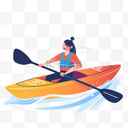 皮划艇项目图片_扁平卡通亚运会运动人物蓝衣女孩