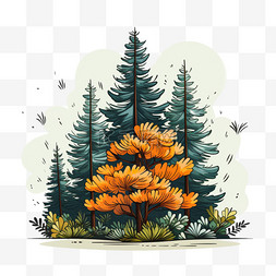 秋天树木插画图片_树叶秋季植物树木花卉秋天树木插