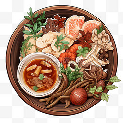 蘑菇鲜汤图片_三鲜汤水彩风美食佳肴特色食物美