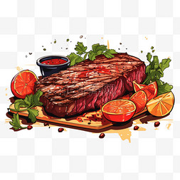 牛排图片_扁平风美味美食牛排食物味蕾插画
