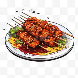 烤肉食物插画图片_扁平风美食烧烤烤肉食物美味味蕾