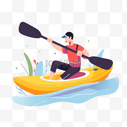 皮划艇项目图片_扁平卡通亚运会运动人物少年正划