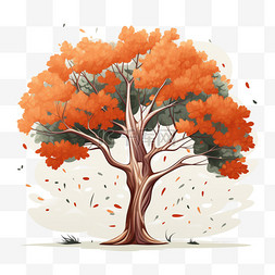 扁平风秋季植物秋天树木插画元素