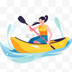皮划艇项目图片_扁平卡通亚运会运动人物一女子划