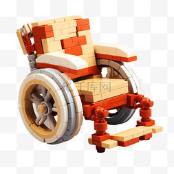 轮椅像素风格积木像素艺术黄色几