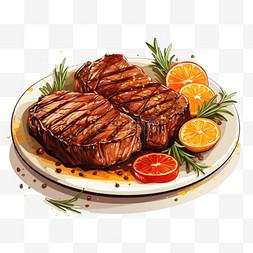 牛排插画图片_扁平风美味美食食物味蕾插画元素
